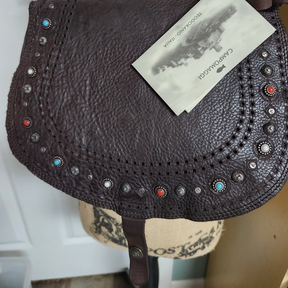 NWT Campomaggi Studded Saddle Shoulder Bag Roomy Brown - Picture 6 of 7